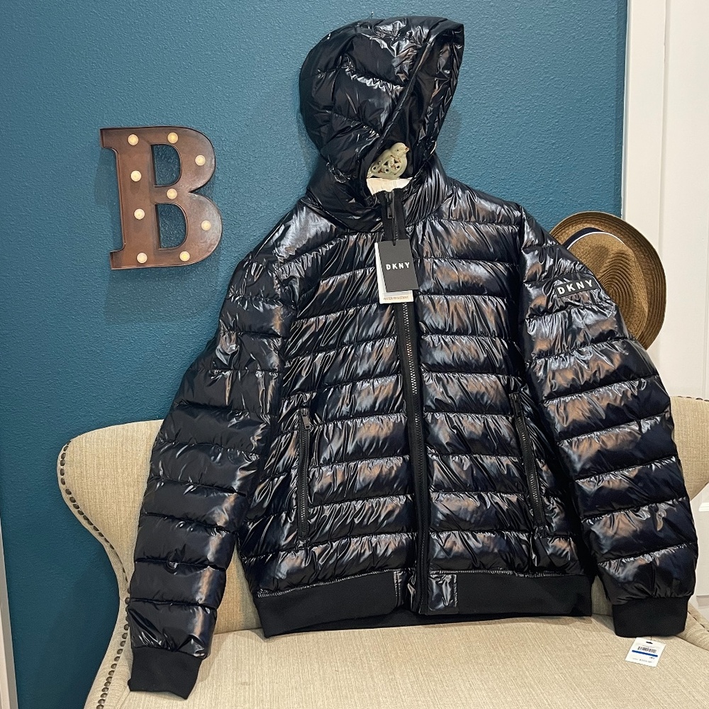 Donna Karan Men's Black Pearlized Hooded Puffer